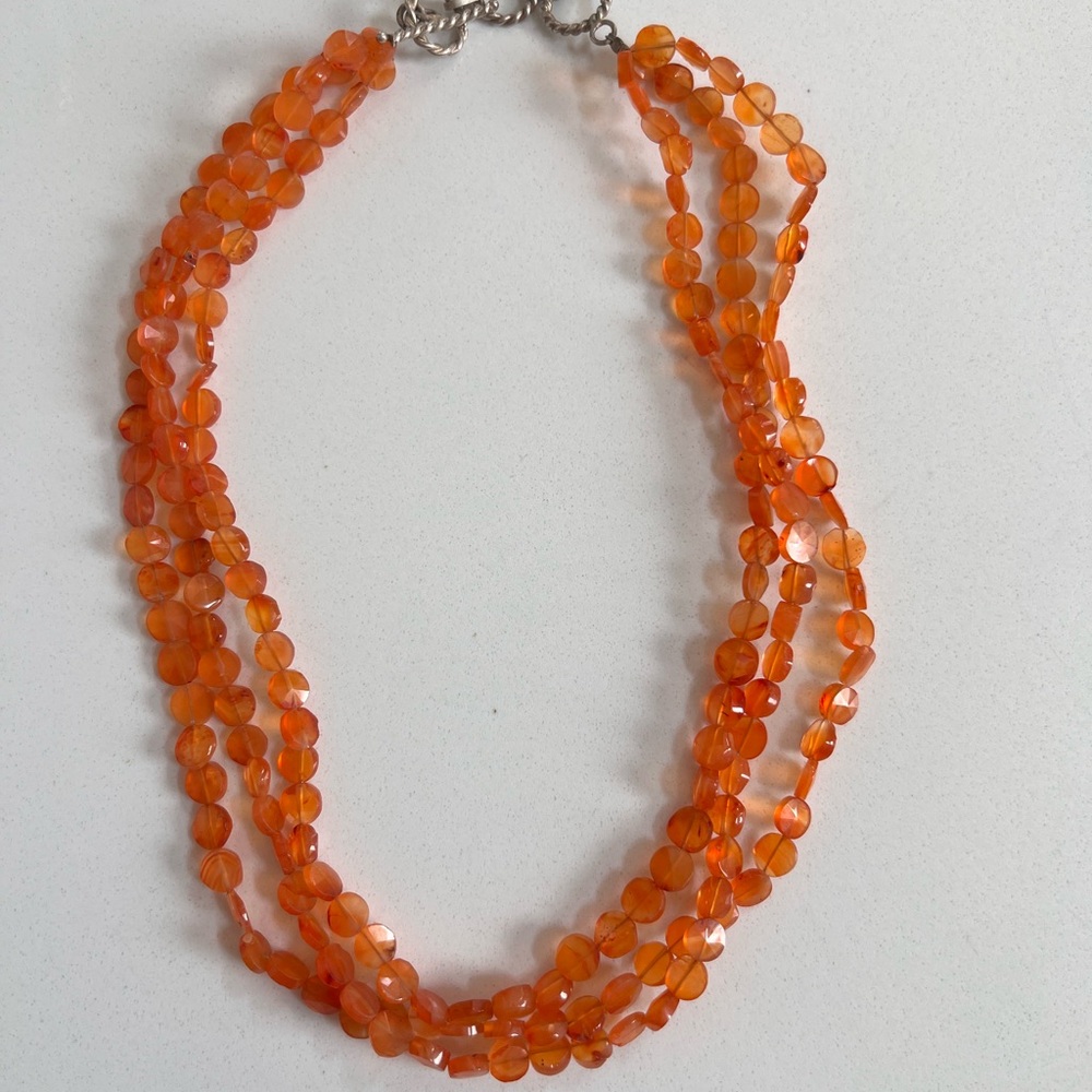Elegant Triple strand Faceted Carnelian   Necklace